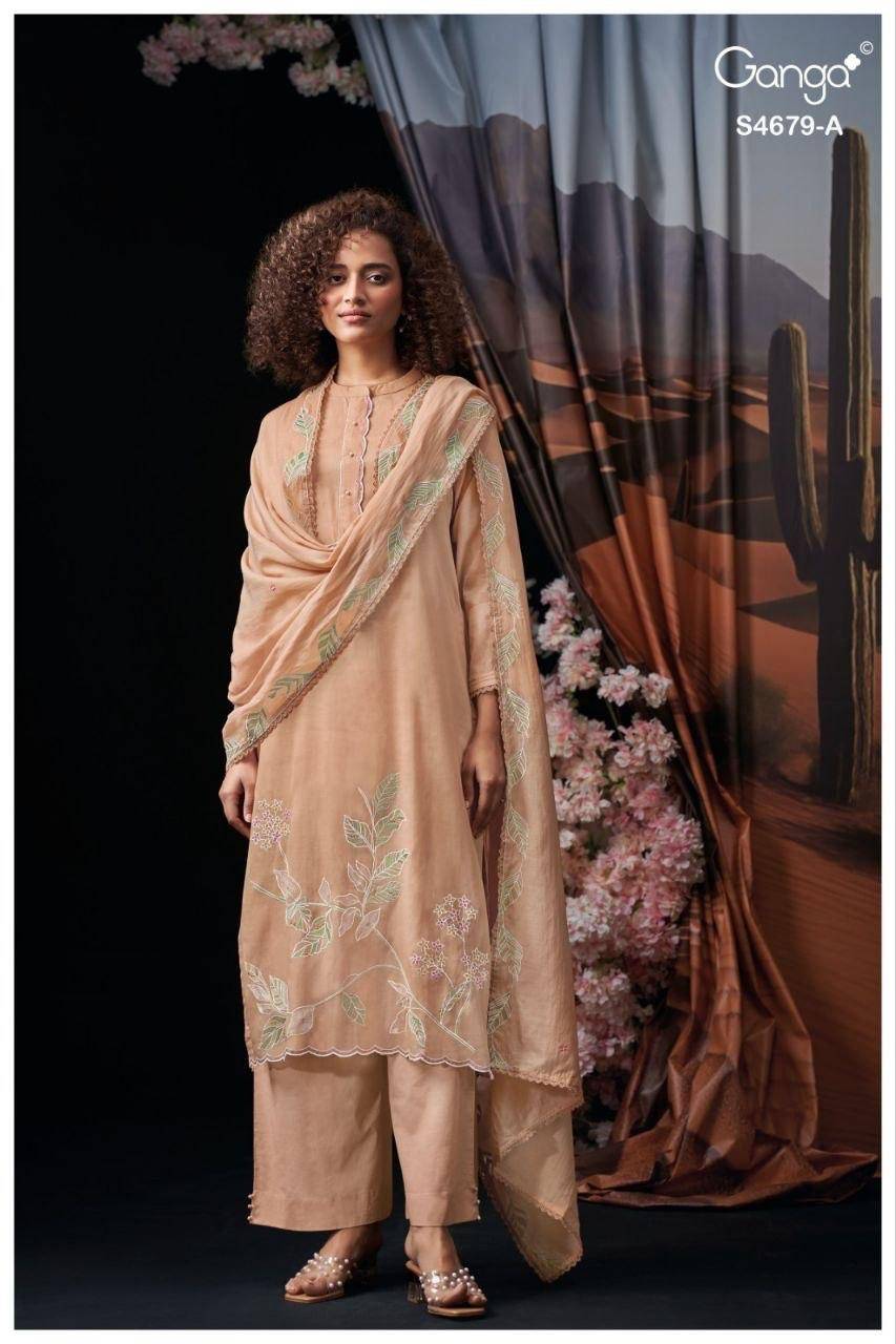 GIVRA 4679 By Ganga Fashion 4679-A To  4679-D Series Beautiful Festive Suits Stylish Colorful Fancy Casual Wear & Ethnic Wear PREMIUM PURE MUL SOLID Print Dresses At Wholesale Price